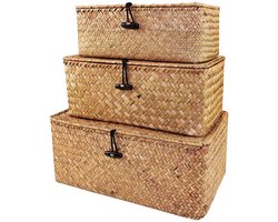 Unyqoos ® Stijlvolle Gevlochten Opbergmanden van Natuurlijk Zeegras met Deksel voor Elke Ruimte