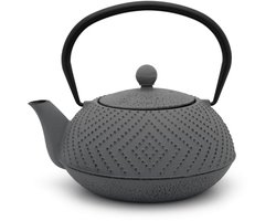 Unyqoos® Stijlvolle grijze gietijzeren theepot met roestvrijstalen filter 1,2 liter