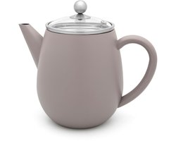 Unyqoos® Stijlvolle grijze theepot met dubbelwandige isolatie en glazen deksel