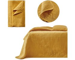 Unyqoos® Stijlvolle mosterdkleurige sprei en woondeken voor bed of bank, 220 x 240 cm