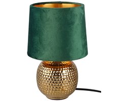Unyqoos® Tafellamp met Keramische Voet en Fluwelen Kap in Groengoudkleurig Ontwerp