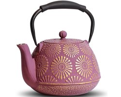 Unyqoos ® Traditionele Japanse Gietijzeren Theepot met Grote Inhoud en Hittebestendige Siliconen Handgreep