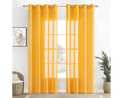 Unyqoos ® Transparante Gele Linnen Voile Gordijnen Set van 2 voor Woonkamer en Slaapkamer 140x225 cm
