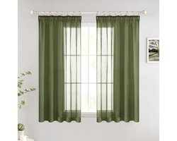 Unyqoos ® Transparante Olijfgroene Gordijnenset met Moderne Plooiband en Lussen voor Woon- en Slaapkamer 140 x 145 cm (b x h)