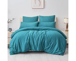 Unyqoos® Turquoise microvezel beddengoedset 200x200 cm met ritssluiting en kussenslopen