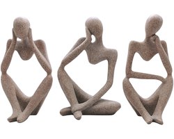 Unyqoos® Unieke Moderne Abstracte Sculpturen voor Stijlvolle Woon- en Werkruimtes - Set van 3 Grijze Beeldjes