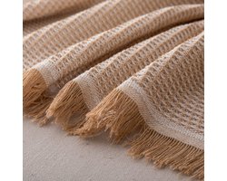 Unyqoos® Veelzijdige Woondeken met Klassiek Wafelpatroon en Decoratieve Kwastjes voor 2-Zits Bank