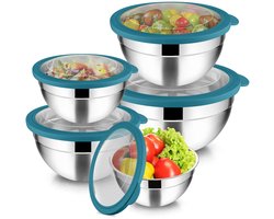 Unyqoos® Vijfdelige roestvrijstalen mengkomset met luchtdichte deksels voor keuken
