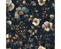 Unyqoos® Vintage Zelfklevend Behang met Blauw Gouden Bloemenpatroon voor Interieurdecoratie 44,5 x 200 cm