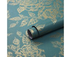 Unyqoos® Waterdicht zelfklevend bloemenbehang in goud en blauw voor diverse oppervlakken