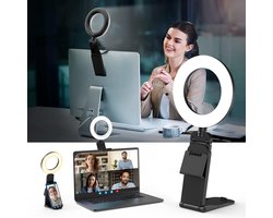 Upgrade Ring Light Laptop PC 5" - Videoconferentie Licht met Statief & Mobiele Telefoonhouder - 3 Lichtkleuren + 10 Helderheidsniveaus - 360° Draaibare Verlichting voor Zoom Vergadering