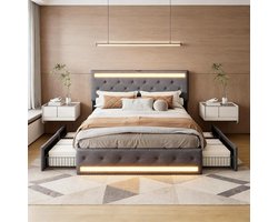 Upholstered Bed - Linnen Bed - Slaapkamer Inrichting - Met LED en USB - 140x200 cm - Grijs