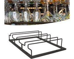 Upside Down Wine Glass Holder - Iron Art Hanging Wine Glass Rack - Counter Wine Rack with European Style - Kitchen Bar Glass Storage (Black)