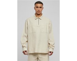 Urban Classics - Cotton Linen Half Zip Longsleeve shirt - XL - Beige