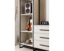 Urban Elegance Kledingkast met 4 Laden en Kledingstang 140x40x135 cm – Moderne Open Garderobekast / Sideboard / Opbergkast voor Hal en Slaapkamer – Wit/Zwart House&Garden