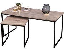 Urban Living 2-delig Salontafel & Bijzettafel - Industrieel design - MDF Hout - Metalen frame