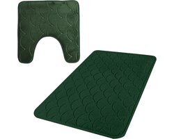 Urban Living badkamer droogloop matjes/tapijt - set 2x stuks - memory foam - donkergroen
