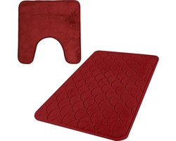 Urban Living badkamer droogloop matjes/tapijt - set 2x stuks - memory foam - donkerrood