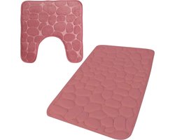 Urban Living badkamer droogloop matjes/tapijt - set 2x stuks - memory foam - oud roze