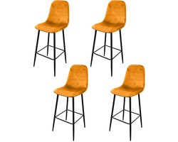 Urban Living - Barkrukken met zwart metalen frame - velvet Okergeel - Set van 4