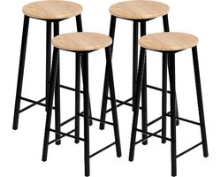 Urban Living Barkrukken set van 4x stuks - zwart/beige - metaal/hout - D30 x H70 cm