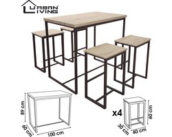 Urban Living - Bartafel met 4 Barstoelen / Krukken