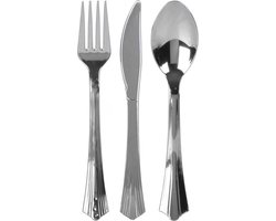 Urban Living BBQ/verjaardag/camping bestek - 8 personen - stevig kunststof - 17 cm - zilverkleurig