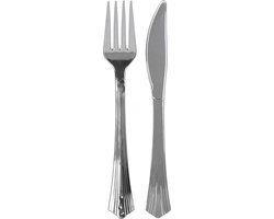 Urban Living BBQ/verjaardag/camping bestek - 8 personen - stevig kunststof - 17 cm - zilverkleurig