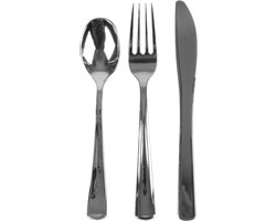 Urban Living BBQ/verjaardag/camping bestek voor 6 personen - 18x - stevig kunststof - 17 cm - zilver - herbruikbaar