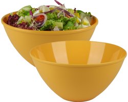 Urban Living Beslagkom/mengkom/salade schaal - 2x - 5 liter - kunststof - okergeel - D27 x H13 cm