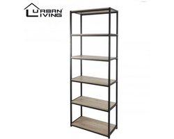 Urban Living - Bibliotheekkast met 5 Planken - Industieel design Boekenkast - MDF Hout - Zwart & Beige - Metalen frame