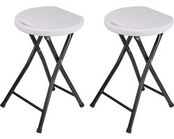 Urban Living bijzet krukje/stoel - 2x - Opvouwbaar - wit/zilver - D30 x H45 cm