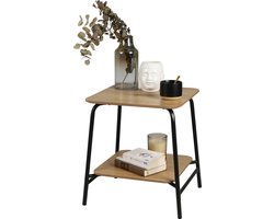 Urban Living Bijzettafel met 2 levels - zwart/bruin - metaal/hout - L45 x B45 x H51 cm