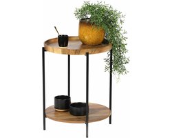 Urban Living Bijzettafel/koffietafel Joya - hout - metaal - zwart - D42 x H51 cm - salontafel