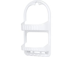 Urban Living Douche badkamer organiser rekje - wit - kunststof - ophangbaar - 27 x 50 cm - 2 lagen - 6 haakjes