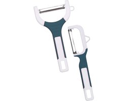 Urban Living Dunschillers - set 2x - blauw - kunststof - rvs - aardappel en fruit schilmesjes - schillen - keuken