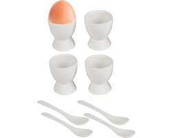 Urban Living Eierdopjes Blanche - set van 4x - keramiek - wit - 5x6 cm - voor ontbijt/brunch/pasen