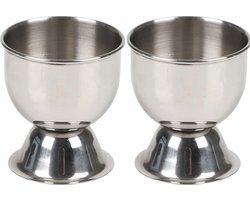 Urban Living Eierdopjes - zilver - RVS /metaal - set 4x stuks - brede onderzijde