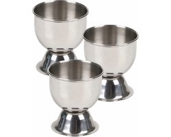 Urban Living Eierdopjes - zilver - RVS /metaal - set 6x stuks - brede onderzijde