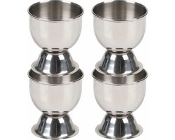 Urban Living Eierdopjes - zilver - RVS /metaal - set 8x stuks - brede onderzijde