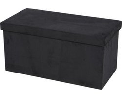 Urban Living Hocker bank - poef XXL - opbergbox - zwart - polyester/mdf - 76 x 38 x 38 cm - opvouwbaar