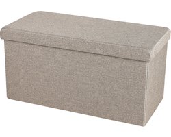 Urban Living Hocker bankje - poef dubbel zits - opbergbox - beige - polyester/mdf - 76 x 38 x 38 cm - opvouwbaar