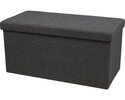 Urban Living Hocker bankje - poef dubbel zits - opbergbox - donkergrijs - polyester/mdf - 76 x 38 x 38 cm - opvouwbaar