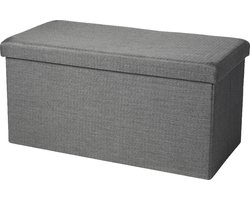 Urban Living Hocker bankje - poef dubbel zits - opbergbox - grijs - polyester/mdf - 76 x 38 x 38 cm - opvouwbaar