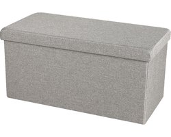 Urban Living Hocker bankje - poef dubbel zits - opbergbox - lichtgrijs - polyester/mdf - 76 x 38 x 38 cm - opvouwbaar