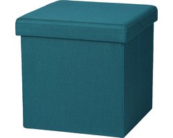 Urban Living Hocker zit bankje - poef 1-zits - opbergbox - zeeblauw - polyester/mdf - 38 x 38 cm - opvouwbaar