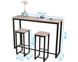 Urban Living - Industriële Bartafel Rechthoek met 2 krukken