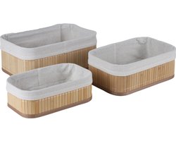 Urban Living Kast/badkamer opbergmanden - set van 3x stuks - bamboe met hoes - verschillende formaten