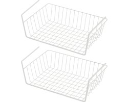 Urban Living Kastmandje - 2x - opberg/hang mandjes - rvs - wit - 40 x 25 x 14 cm - draadmand