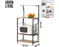 Urban Living - Keuken meubel - 4 schappen - Hout - Zwart Metaal